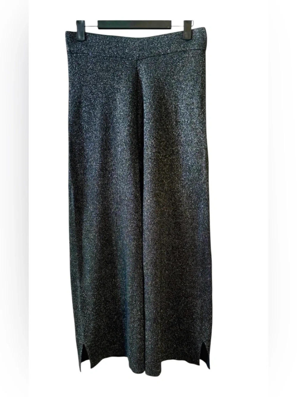 Leith Black & Silver Sparkly Stretch Pull On Wide Leg Capris Size‎ Small